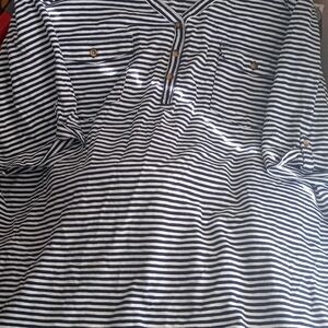 Croft & Barrow Navy and White Striped Women's Plus Shirt